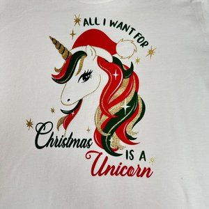 Holiday T-Shirts NEW Christmas is a Unicorn Long Sleeves size L 10-12 Kids